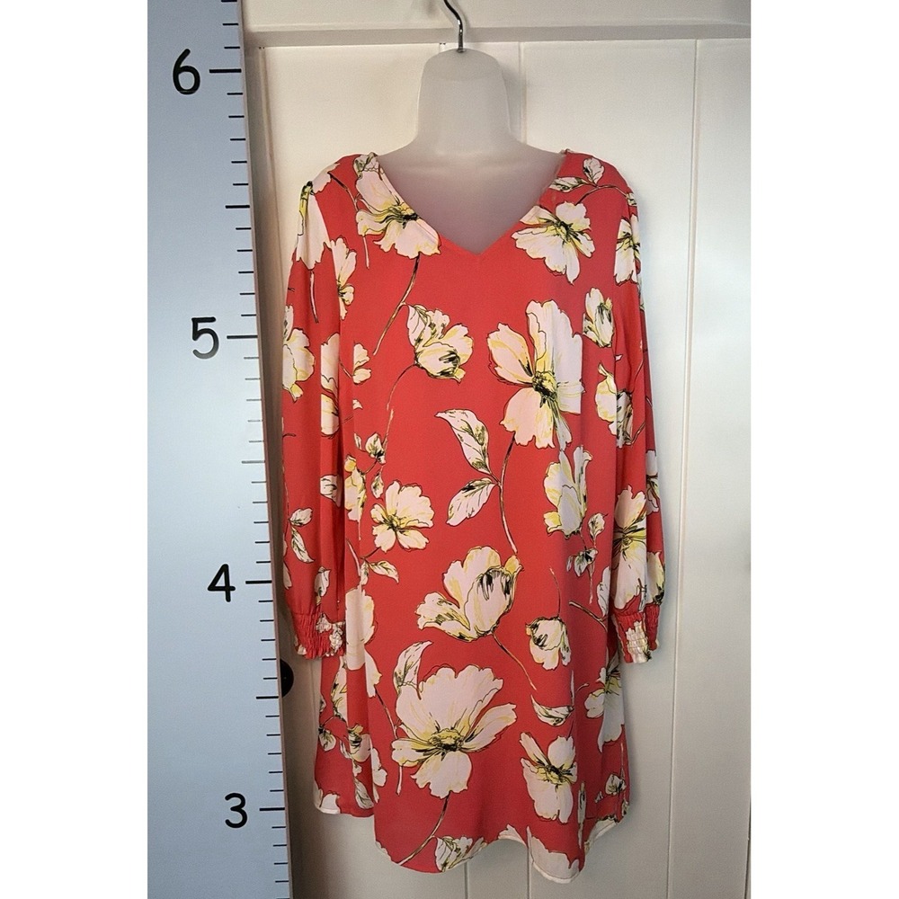 Worthington Red Floral Cottagecore V-Neck Dress Women Large Beach Date Vacation